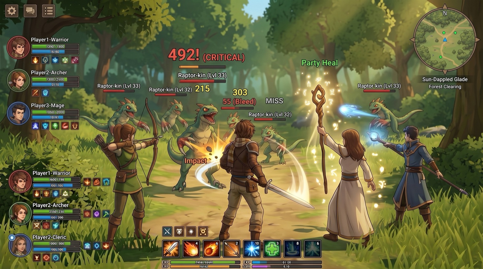 Combat coordonné en party sur le terrain